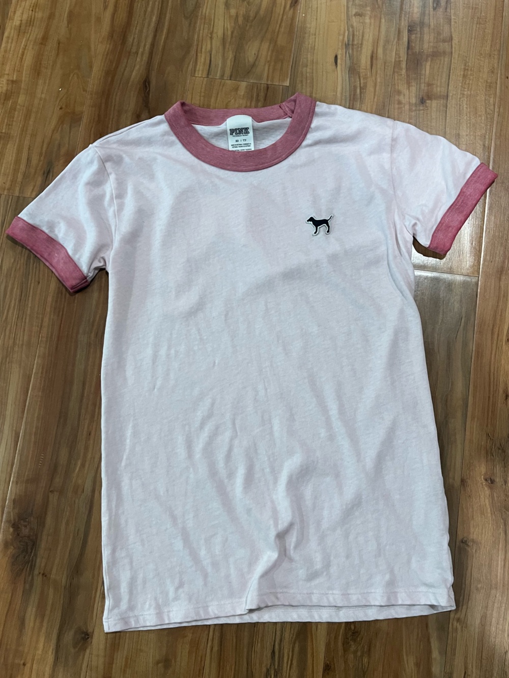 PINK Victoria's Secret Light Pink Ringer Tee with Dusty Rose Trim